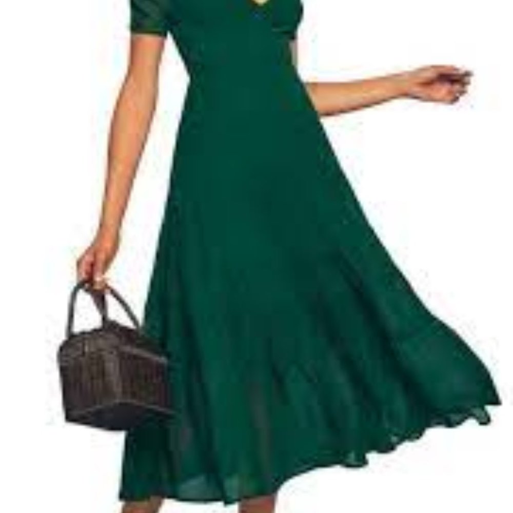 REFORMATION EMERALD GREEN COSA MIDI DRESS SIZE 6 - Picture 2 of 7